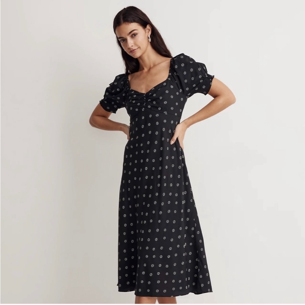 Madewell Sweetheart Puff-Sleeve Midi Dress in Stardot/Size 00
